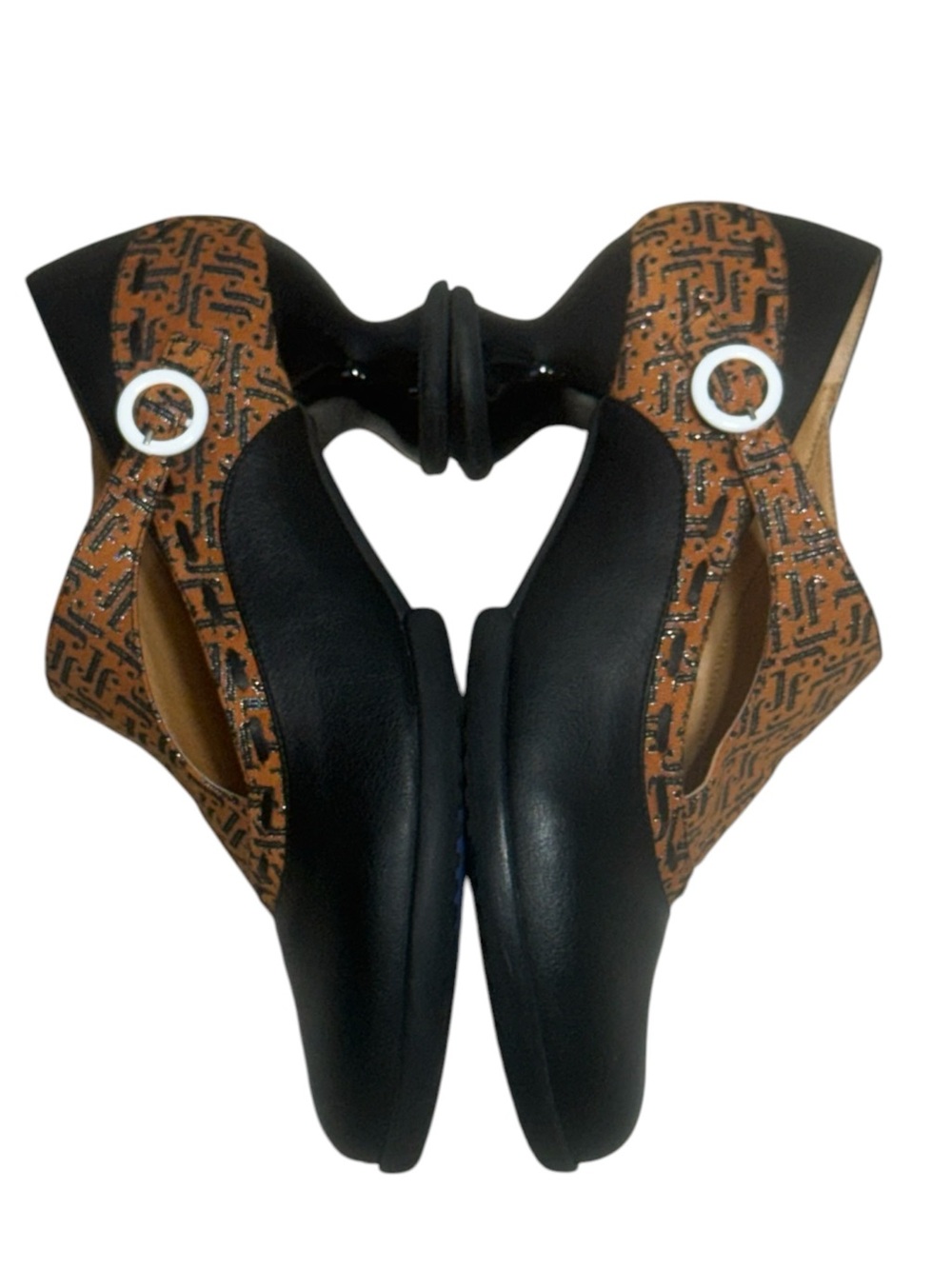 John Fluevog Enneagram Achiever Black Vegan Monogram Side Buckle Heels Size 10 - Picture 7 of 10